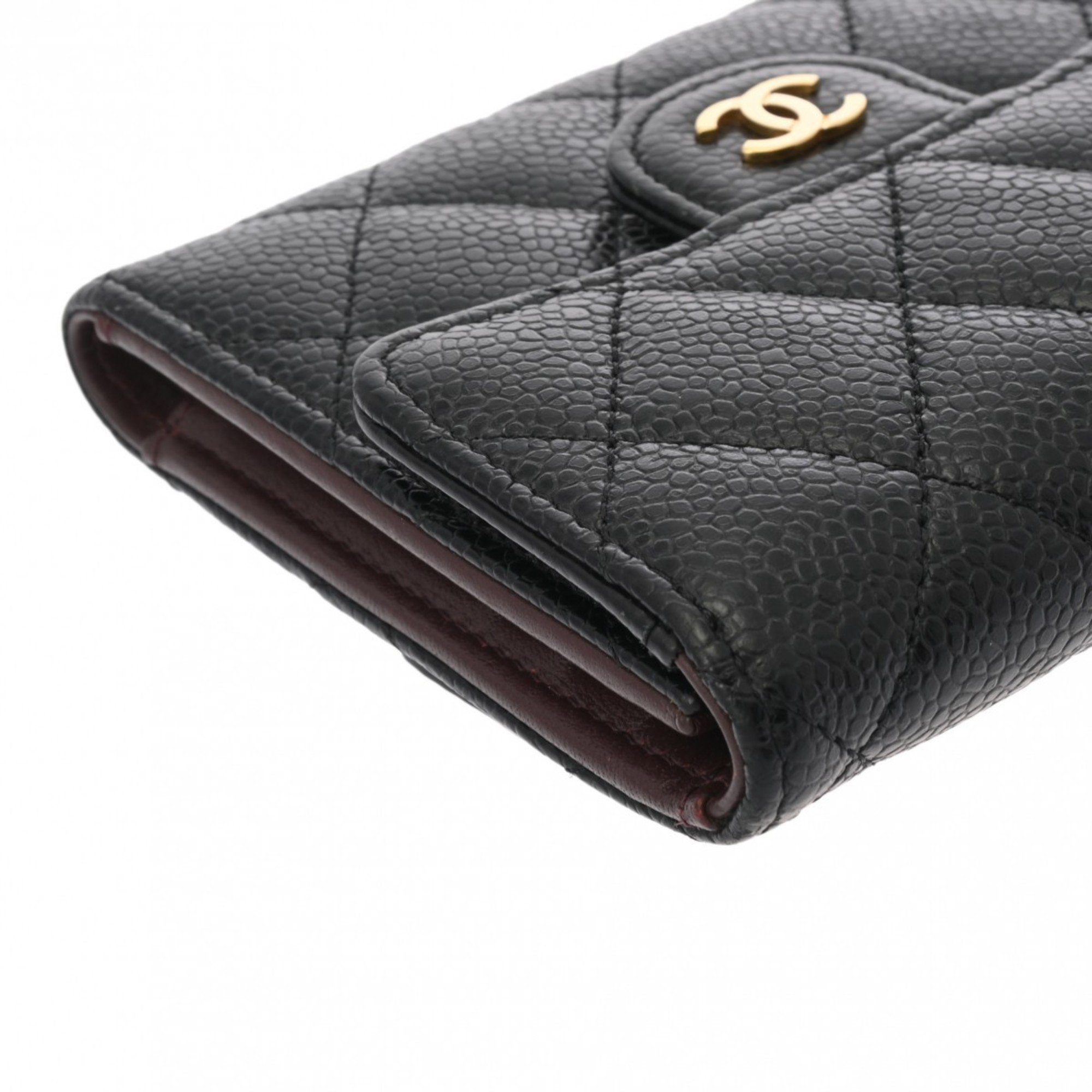 CHANEL Classic Small Flap Wallet Black Women's Caviar Skin Tri-fold