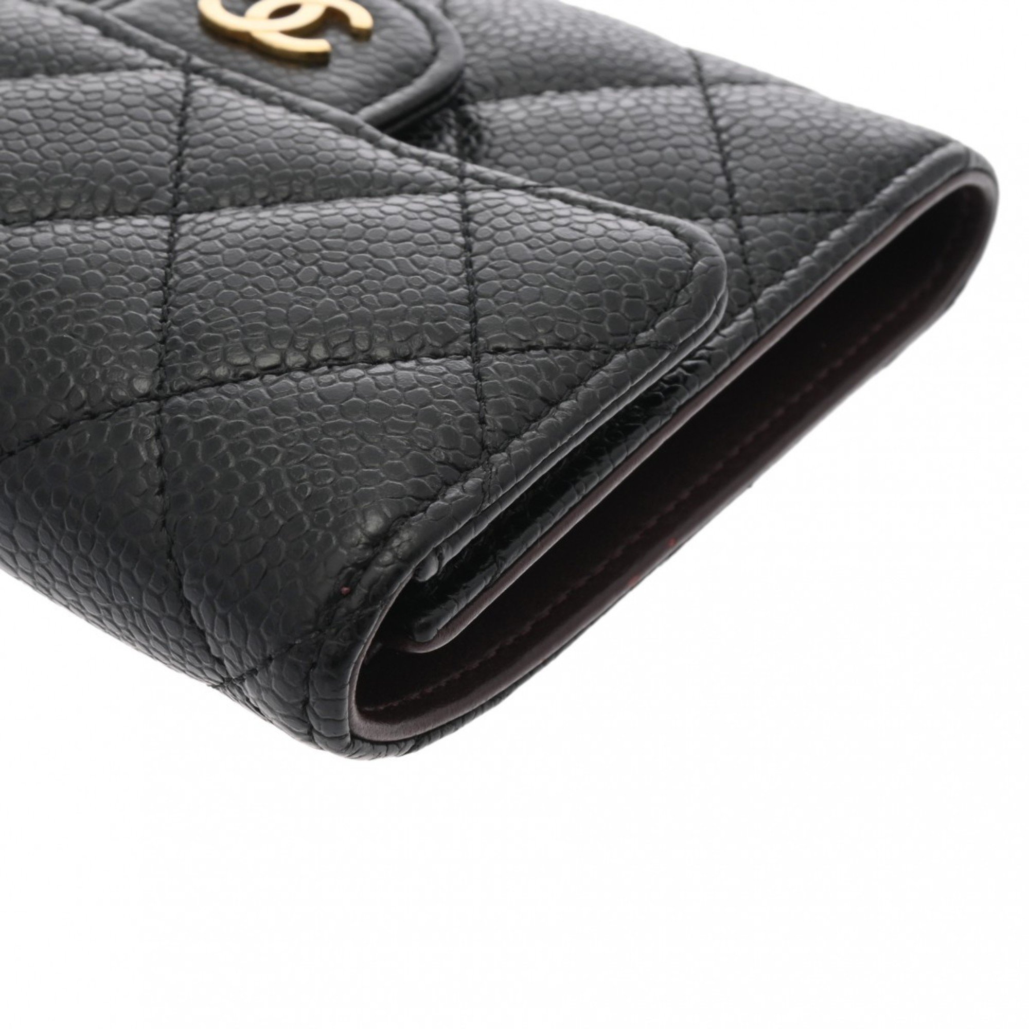 CHANEL Classic Small Flap Wallet Black Women's Caviar Skin Tri-fold