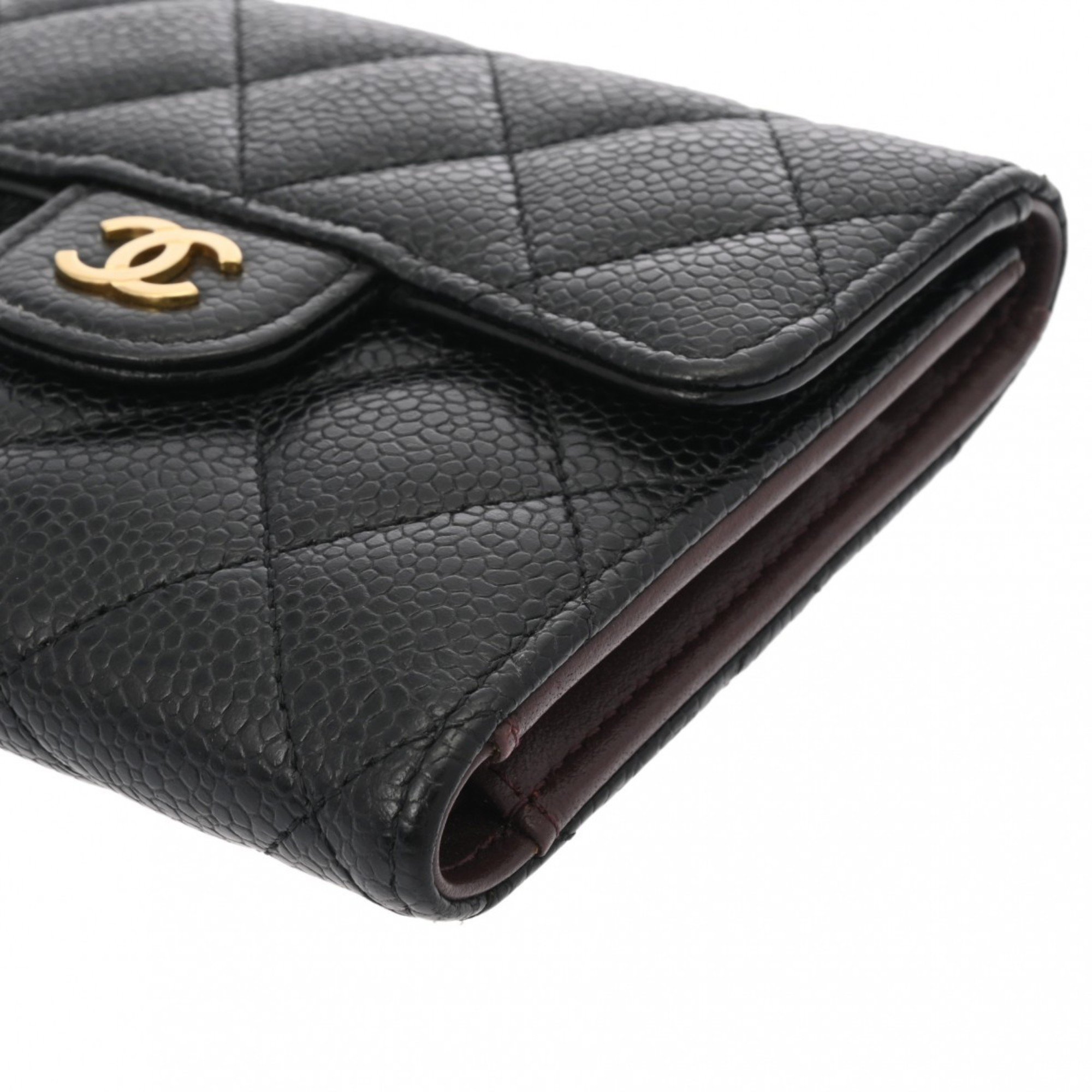 CHANEL Classic Small Flap Wallet Black Women's Caviar Skin Tri-fold