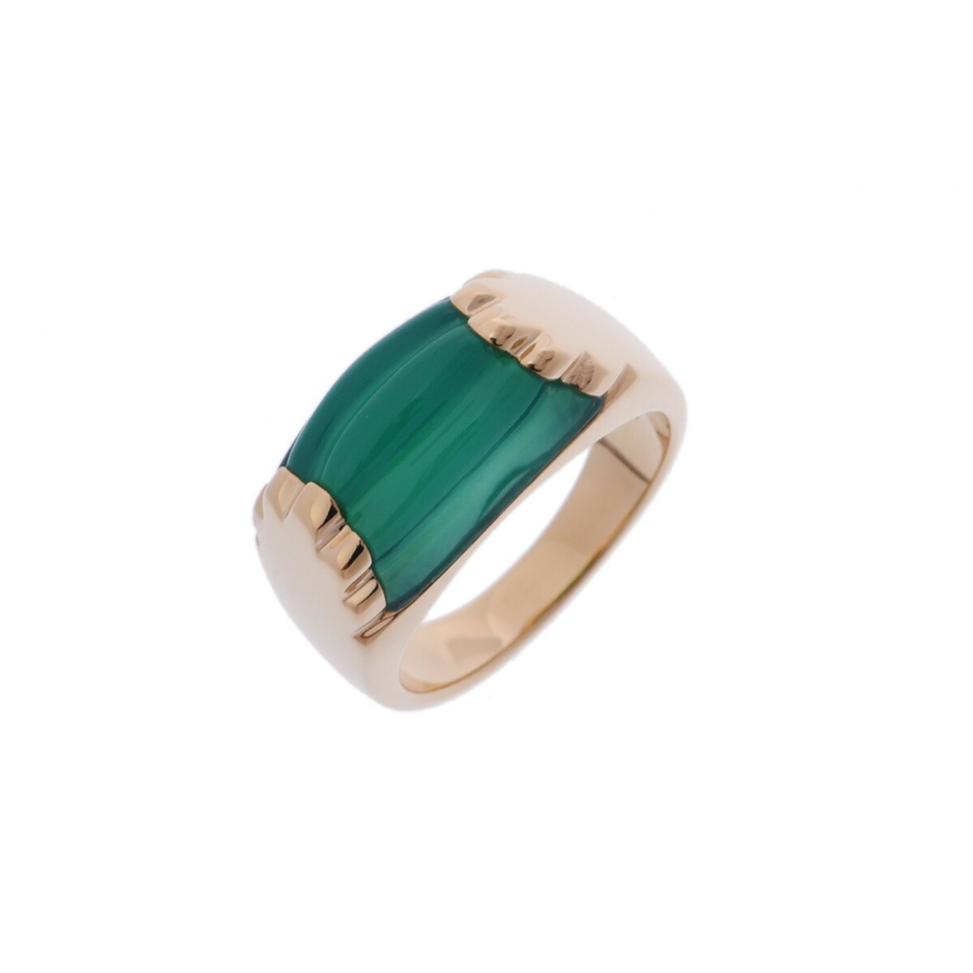 BVLGARI Tronchetto Chrysoprase Ring, Size 12, Unisex, 18K Yellow Gold