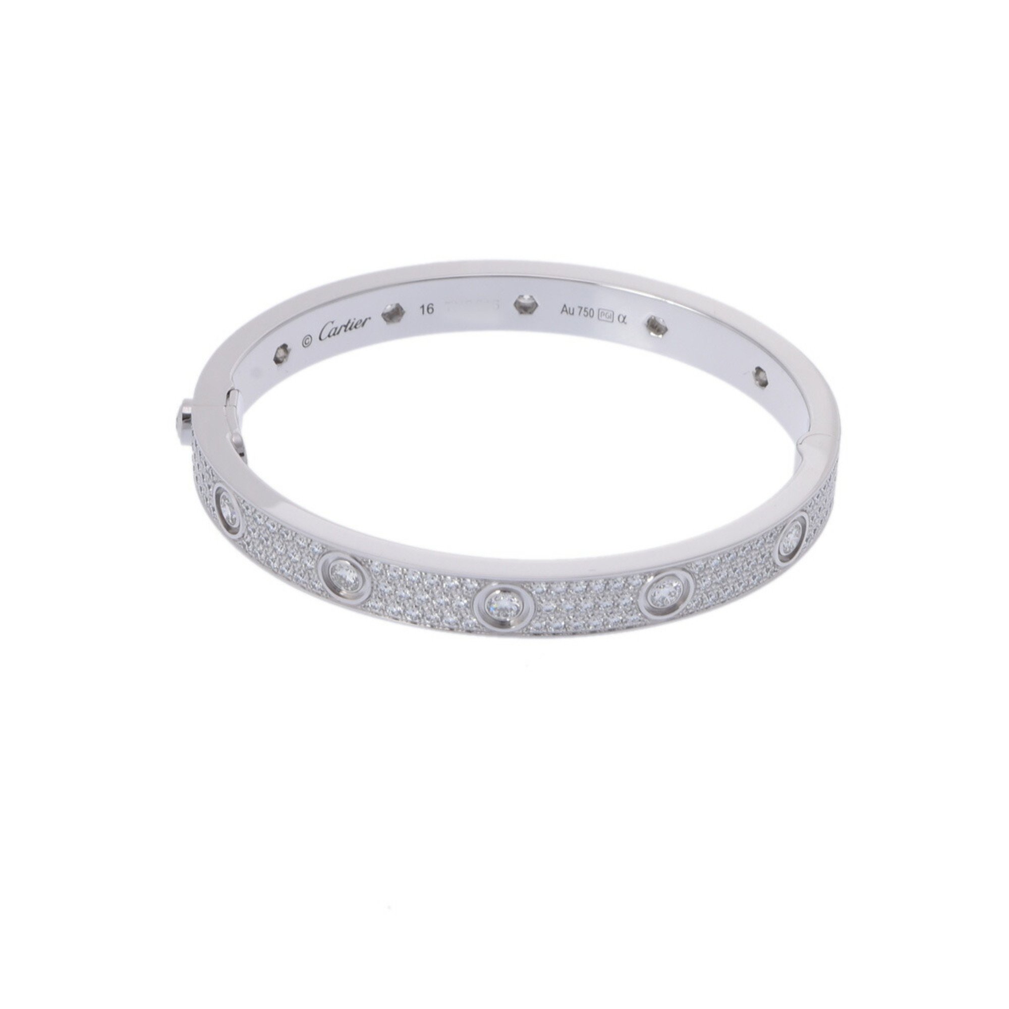 CARTIER Love Bracelet Pavé Diamond #16 Women's K18 White Gold