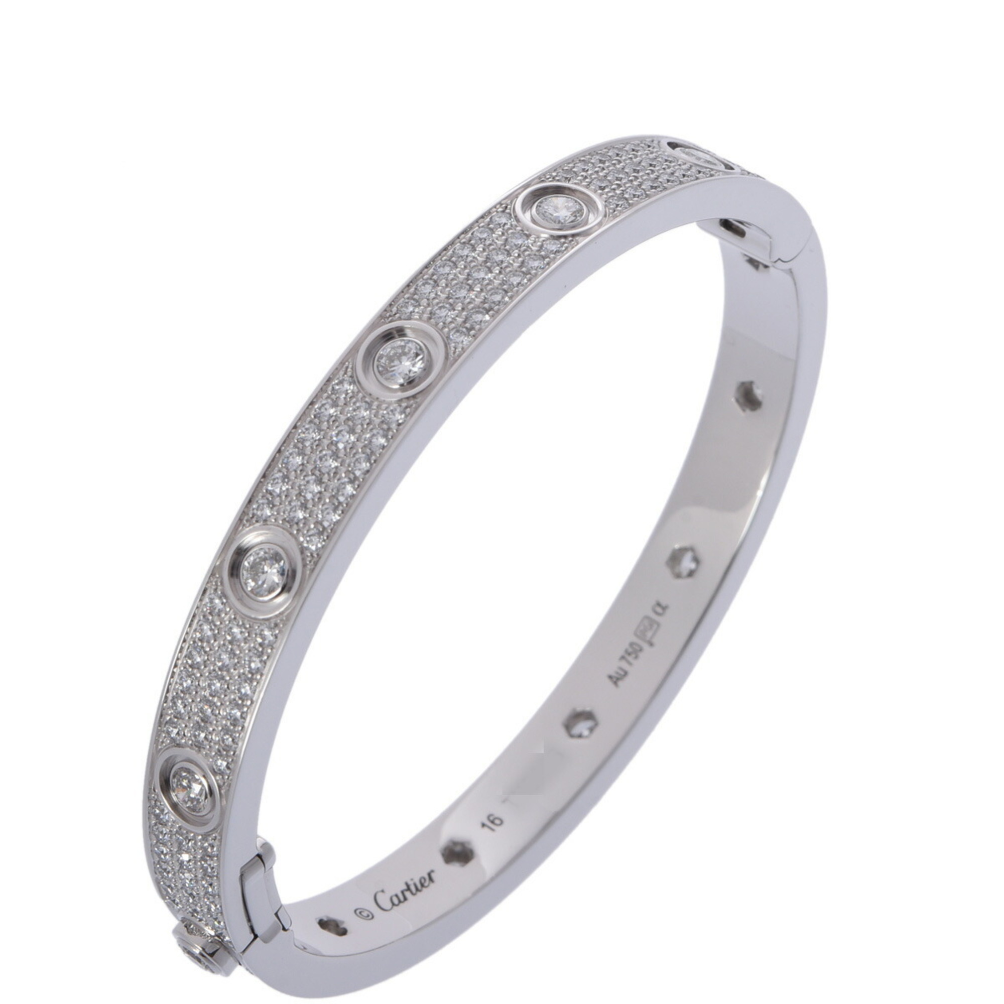 CARTIER Love Bracelet Pavé Diamond #16 Women's K18 White Gold