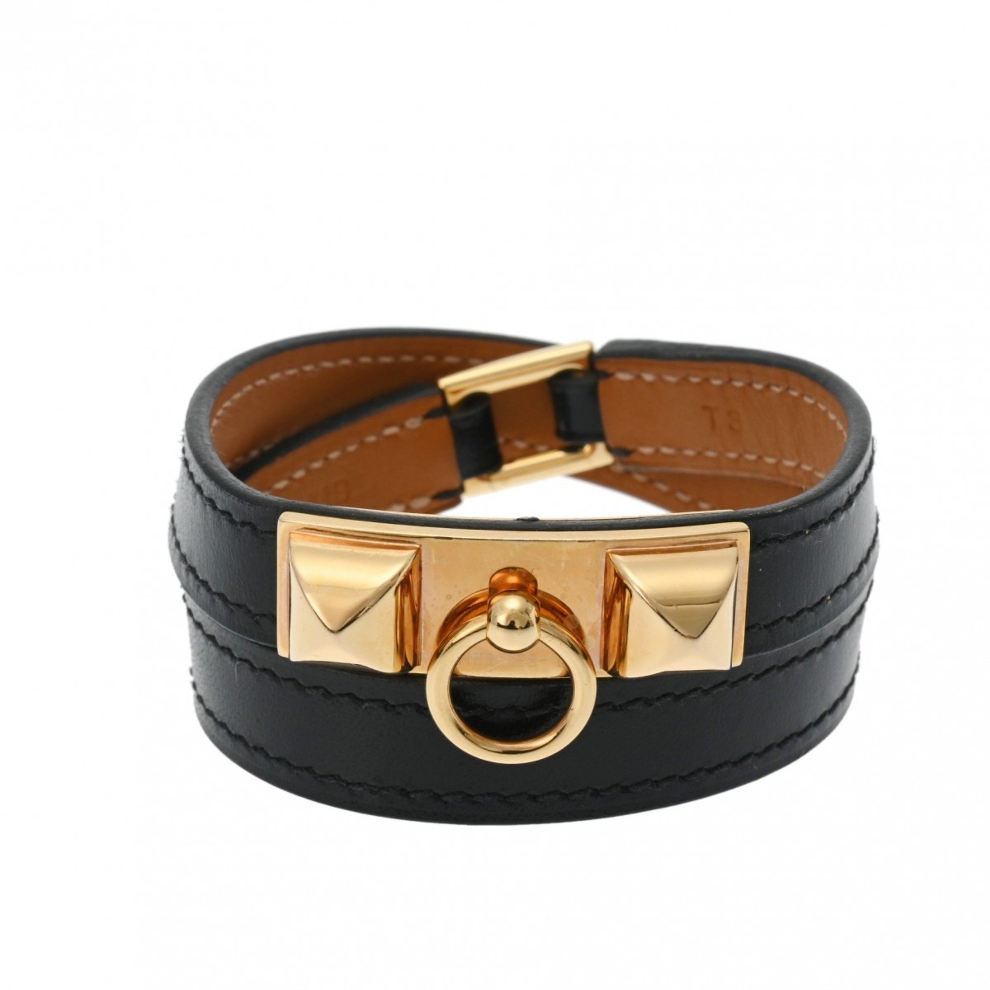 HERMES Collier de Chien Double Tour Black/Gold D Stamp (circa 2019) Unisex Box Calf Bracelet