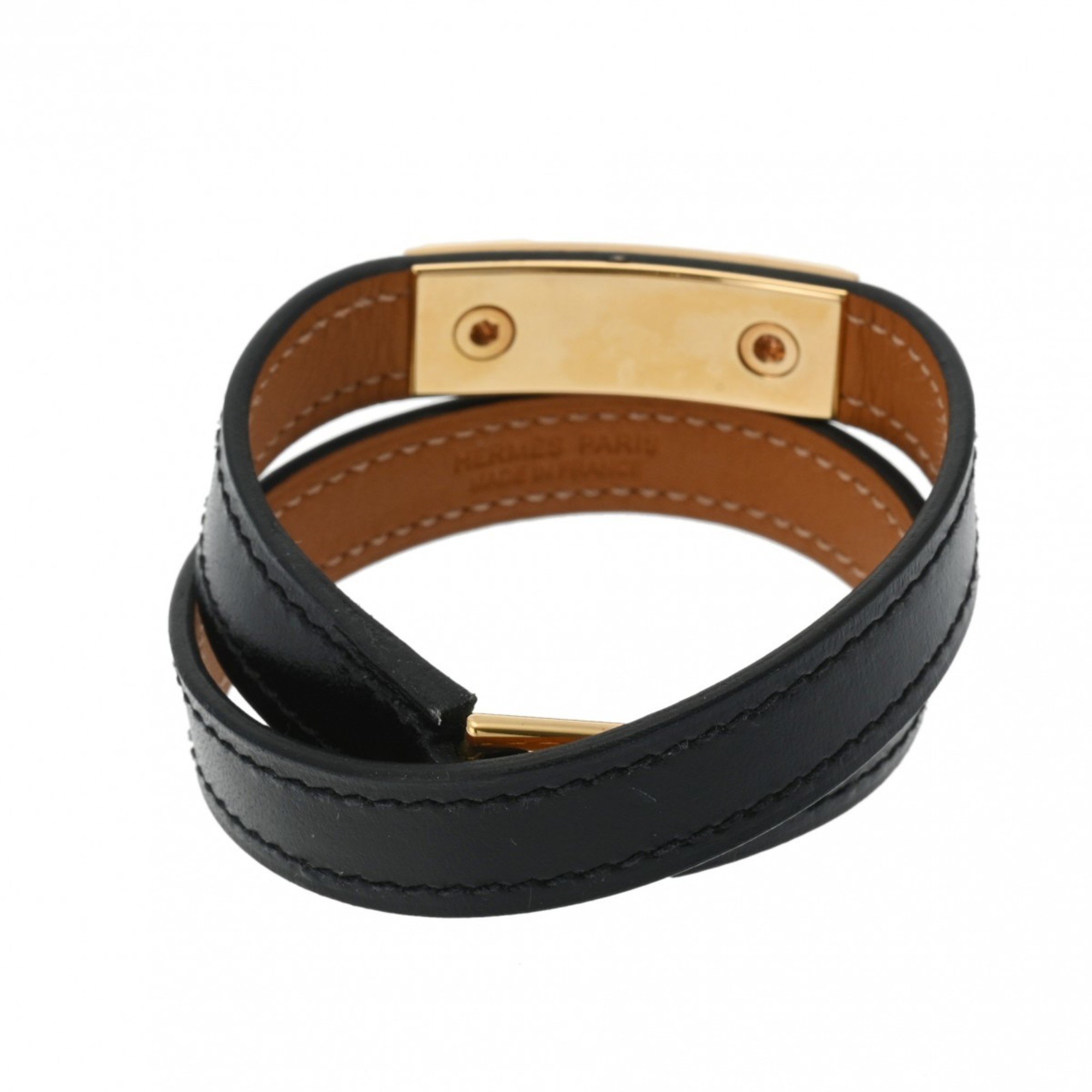 HERMES Collier de Chien Double Tour Black/Gold D Stamp (circa 2019) Unisex Box Calf Bracelet