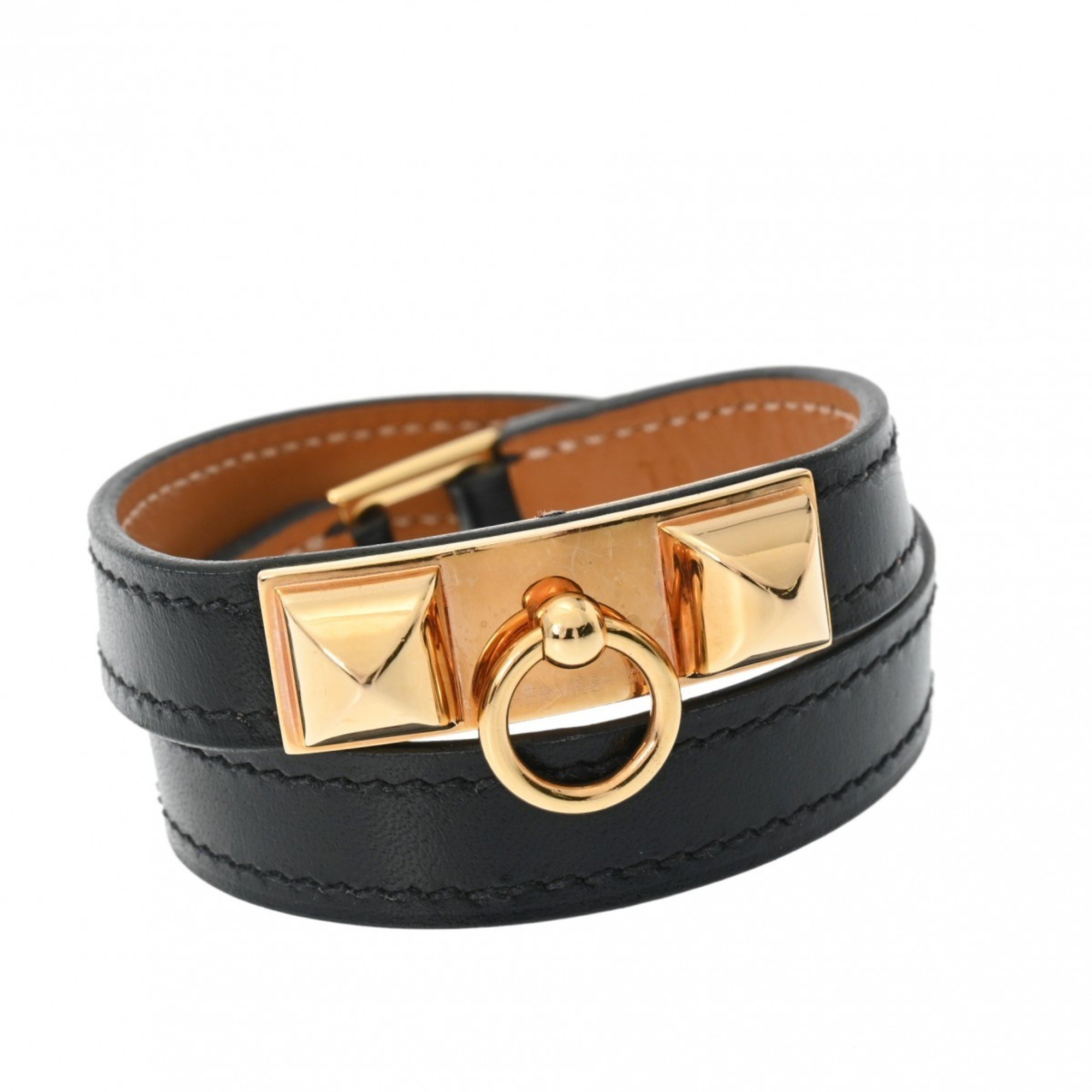 HERMES Collier de Chien Double Tour Black/Gold D Stamp (circa 2019) Unisex Box Calf Bracelet