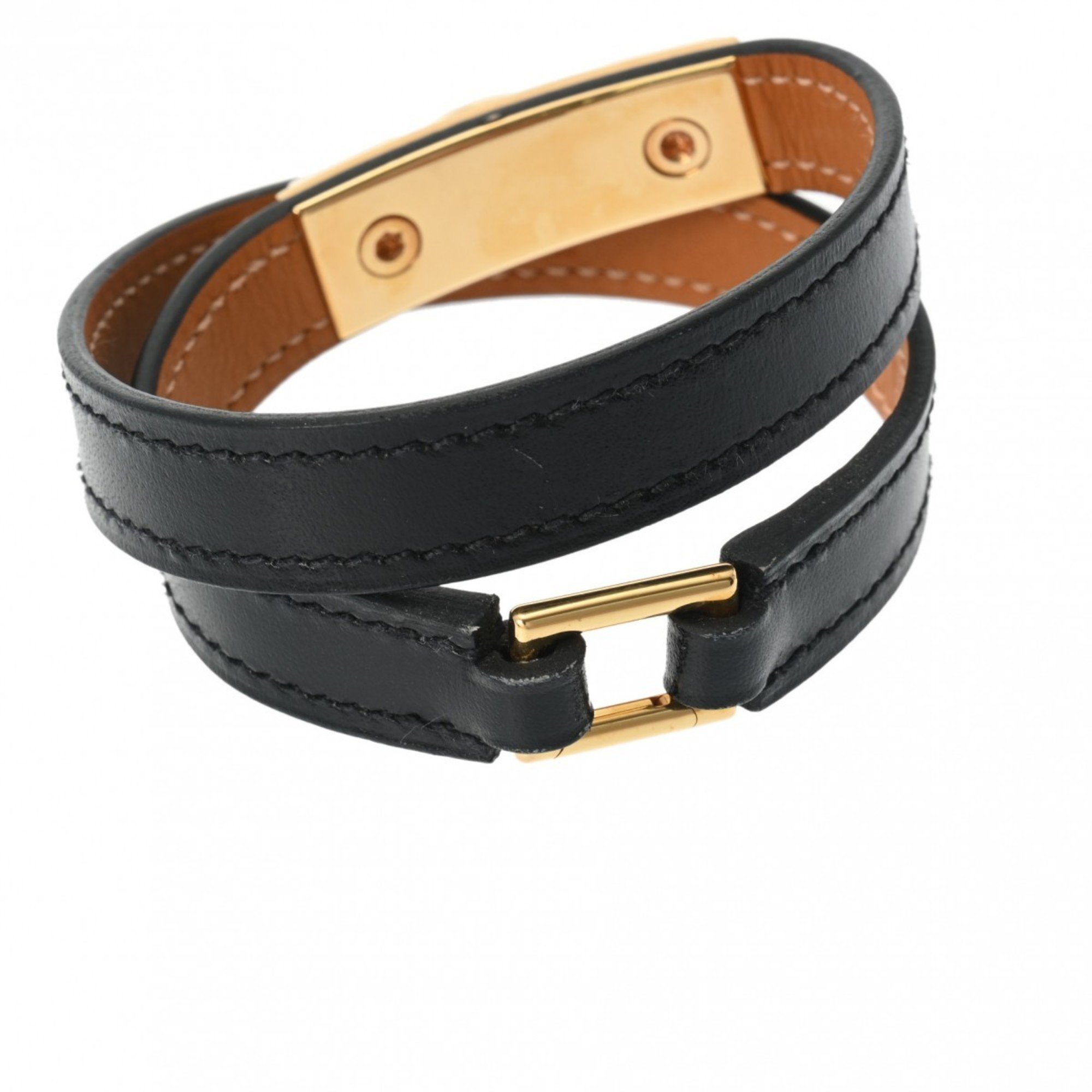 HERMES Collier de Chien Double Tour Black/Gold D Stamp (circa 2019) Unisex Box Calf Bracelet