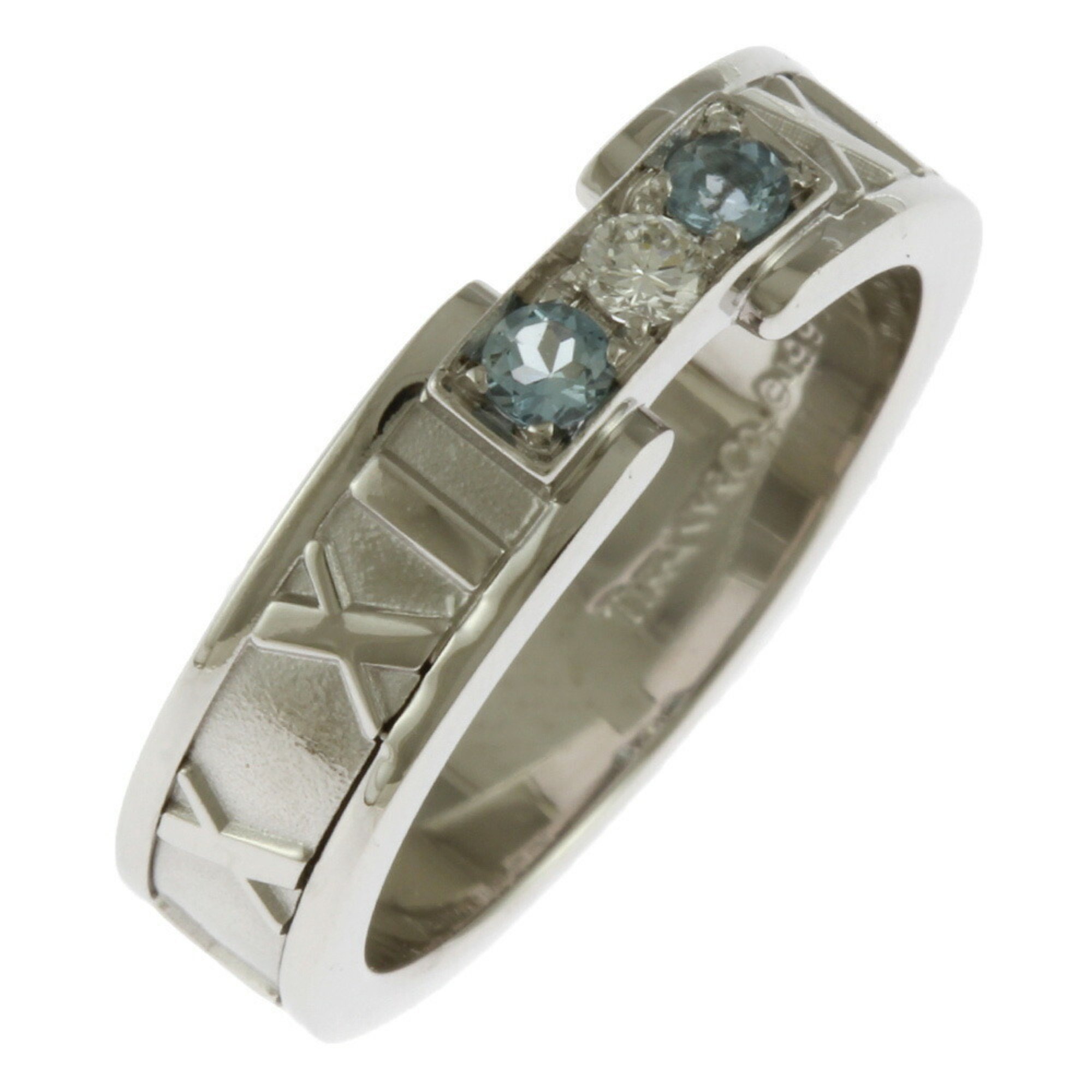 Tiffany Atlas Ring, size 14, 18k gold, aquamarine, diamond, ladies, TIFFANY&Co.