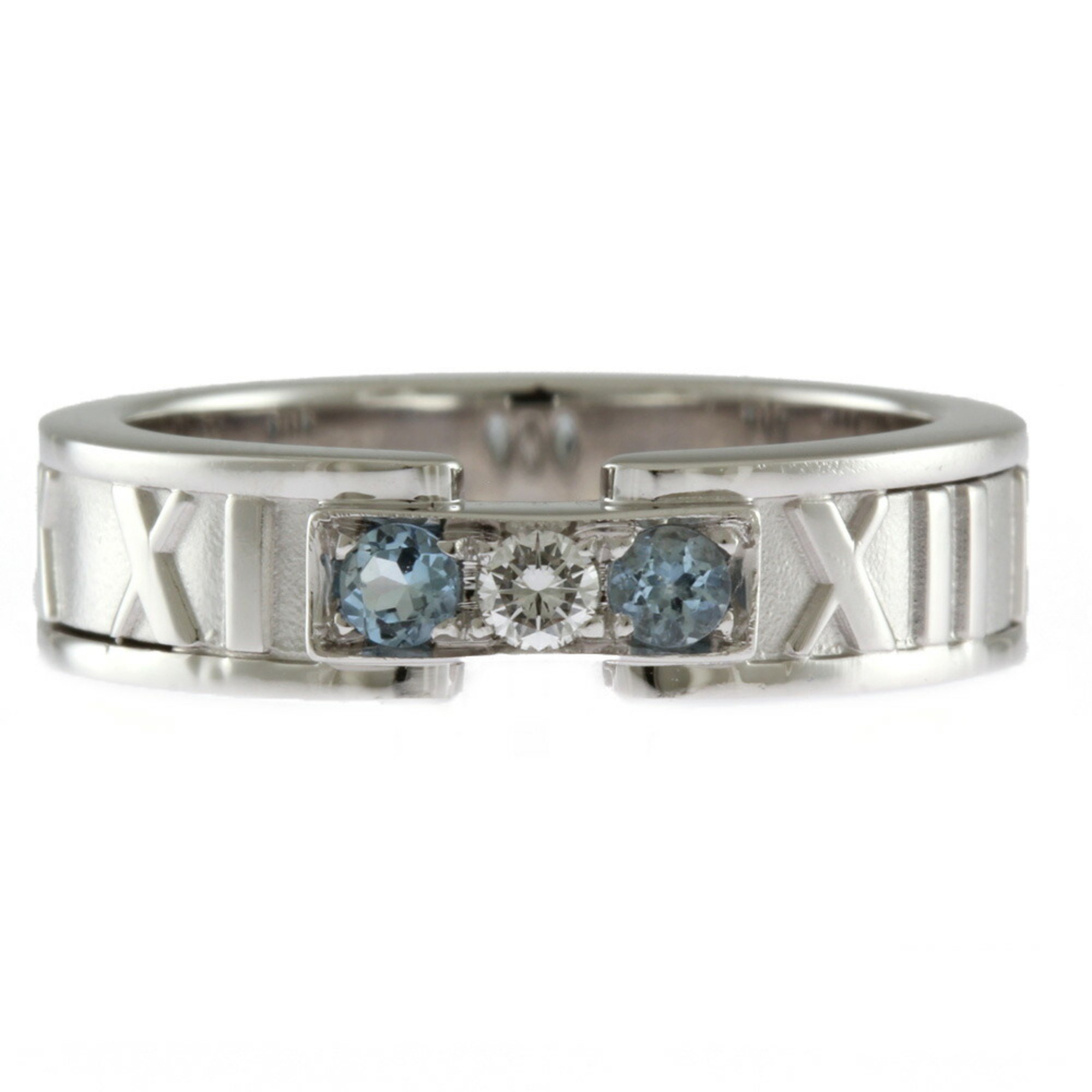 Tiffany Atlas Ring, size 14, 18k gold, aquamarine, diamond, ladies, TIFFANY&Co.