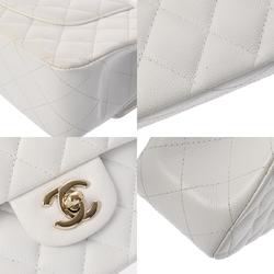 CHANEL Chanel Matelasse Chain Shoulder Double Flap 25cm White A01112 Women's Caviar Skin Bag