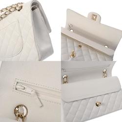 CHANEL Chanel Matelasse Chain Shoulder Double Flap 25cm White A01112 Women's Caviar Skin Bag