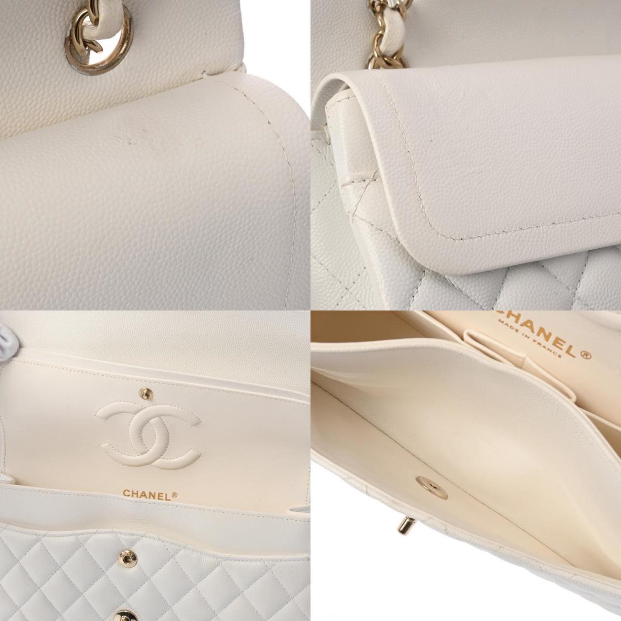 CHANEL Chanel Matelasse Chain Shoulder Double Flap 25cm White A01112 Women's Caviar Skin Bag