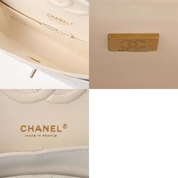 CHANEL Chanel Matelasse Chain Shoulder Double Flap 25cm White A01112 Women's Caviar Skin Bag