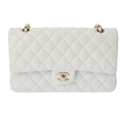 CHANEL Chanel Matelasse Chain Shoulder Double Flap 25cm White A01112 Women's Caviar Skin Bag