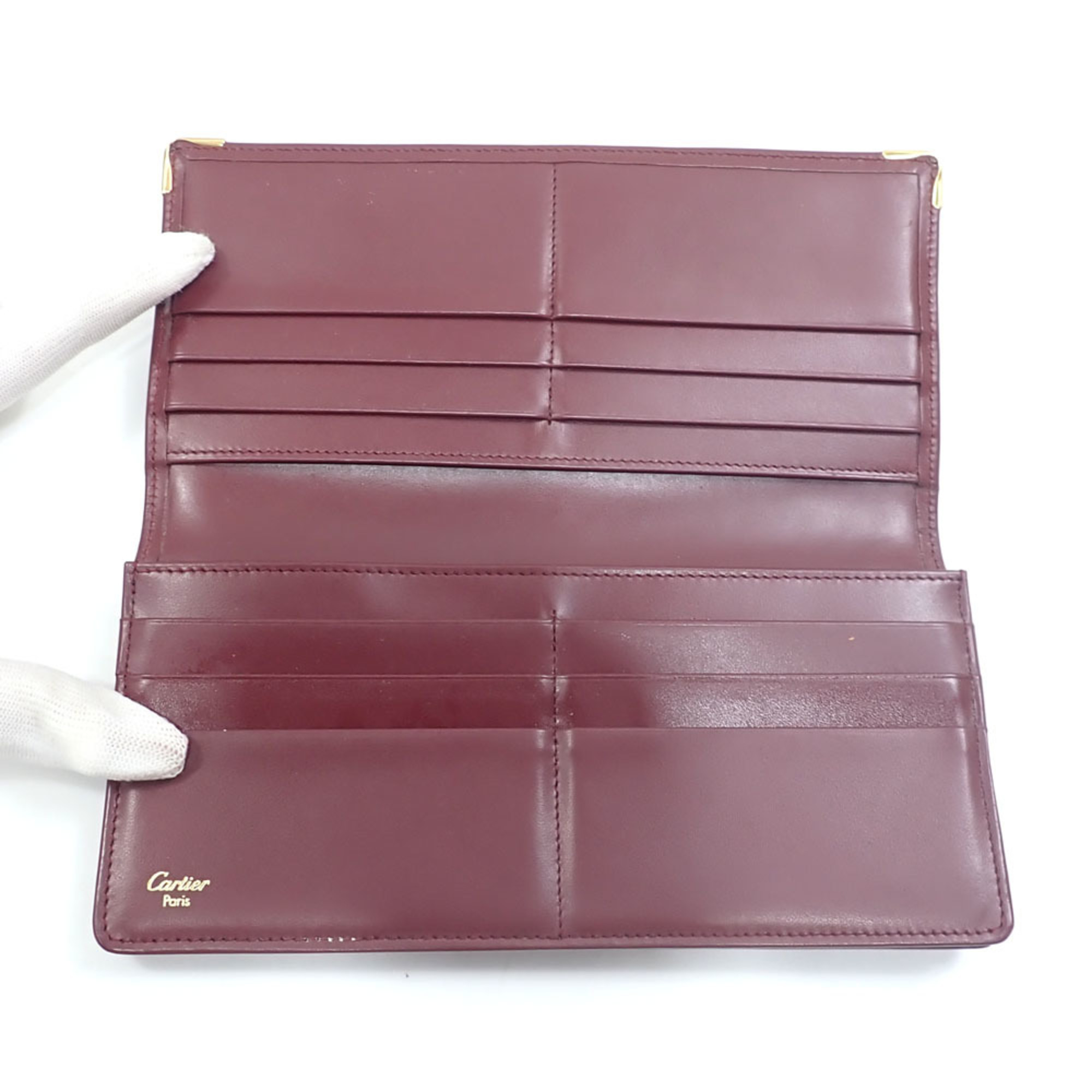 Cartier Bi-fold Long Wallet Must Line de Round Zip International Women's Bordeaux Calf Leather L3001362 042985