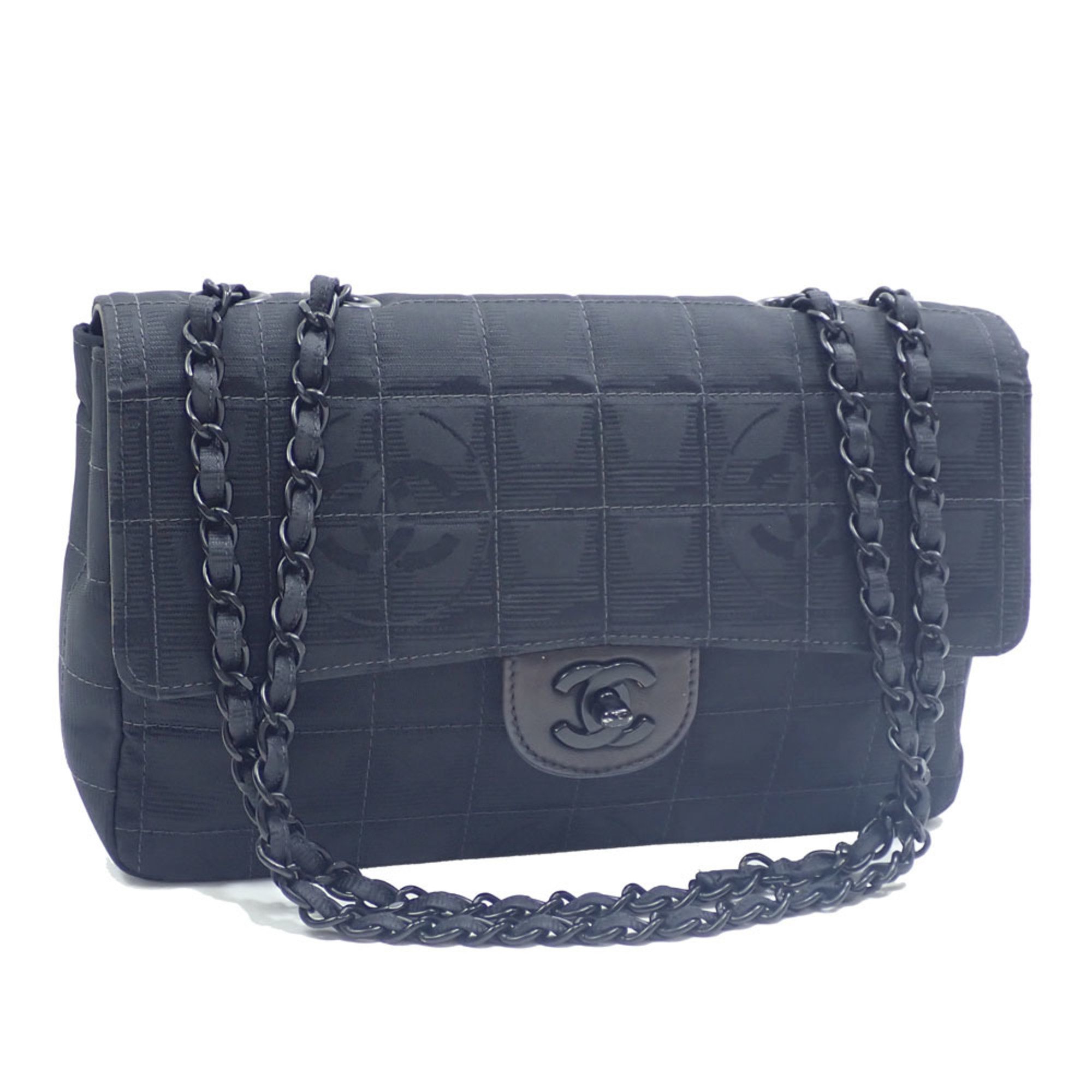 Chanel Chain Shoulder Bag New Travel Line Women's Black Nylon A15285 Coco Mark