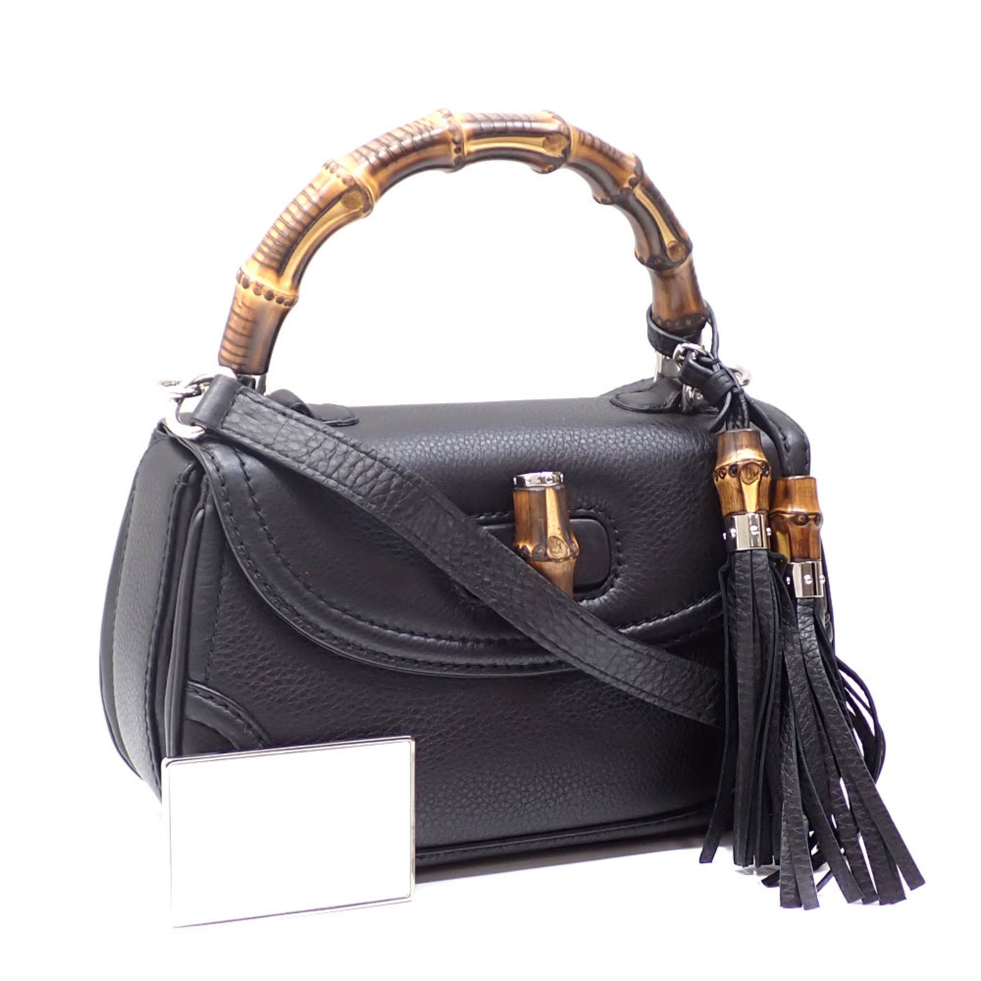 Gucci Bamboo Handbag for Women Black Leather 240242 with Tassel