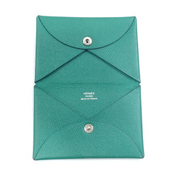 Hermes Calvi Bi-fold Card Case for Women, Green, Epsom Leather, C Stamp, Made in 2018, HERMES Leather 042973