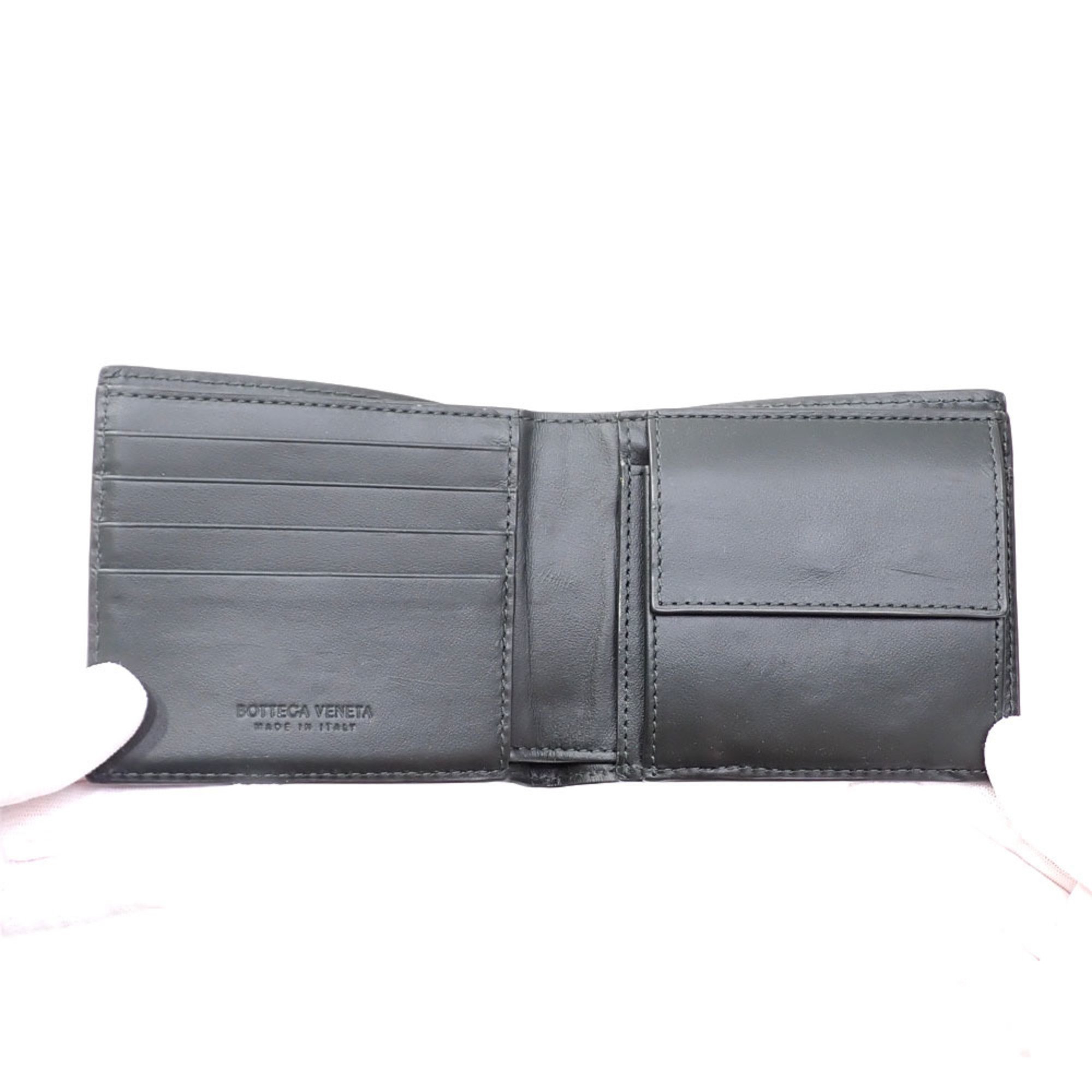 Bottega Veneta Bi-fold Wallet Intrecciato Coin Purse for Men in Dark Green Calf Leather 749412