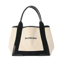 BALENCIAGA Navy Cabas Beige/Black 339933 Women's Canvas Leather Handbag