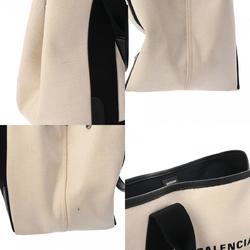 BALENCIAGA Navy Cabas Beige/Black 339933 Women's Canvas Leather Handbag