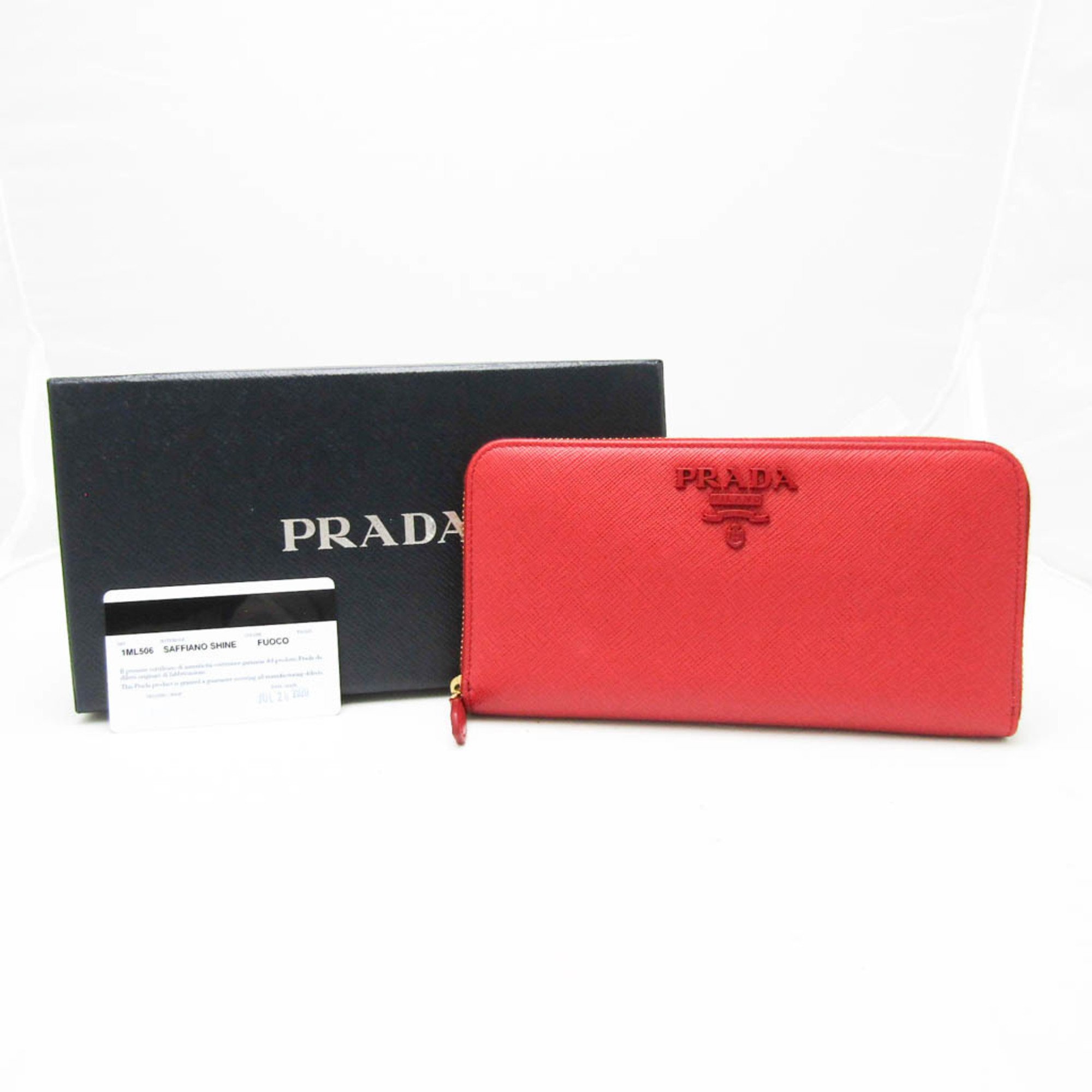 Prada Saffiano SHINE 1ML506 Women's Leather Long Wallet (bi-fold) Red Color