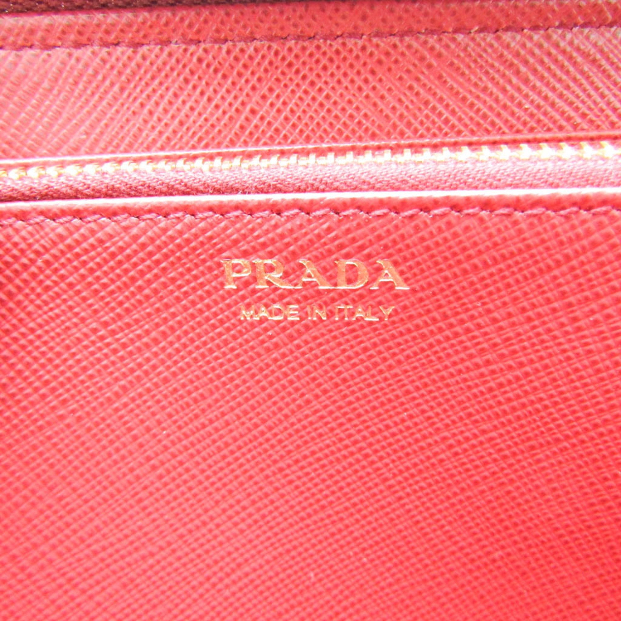 Prada Saffiano SHINE 1ML506 Women's Leather Long Wallet (bi-fold) Red Color