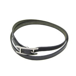 Hermes Hapi Triple Bracelet Choker Leather,Metal No Stone Bangle Black,Silver