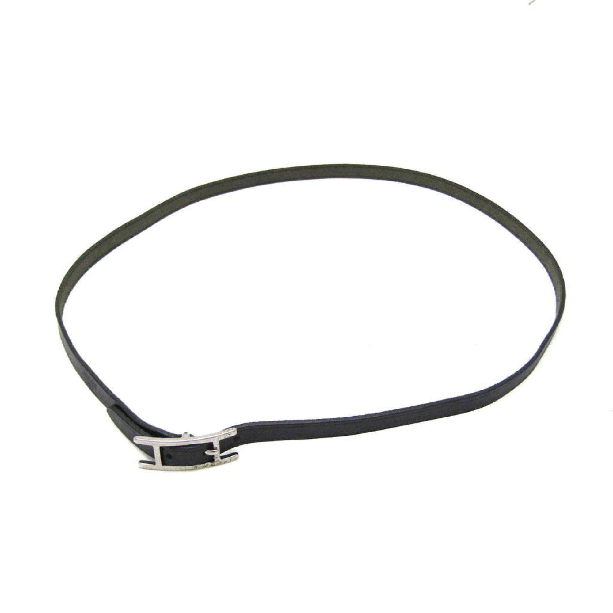 Hermes Hapi Triple Bracelet Choker Leather,Metal No Stone Bangle Black,Silver