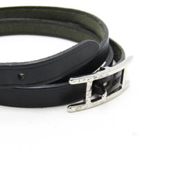 Hermes Hapi Triple Bracelet Choker Leather,Metal No Stone Bangle Black,Silver