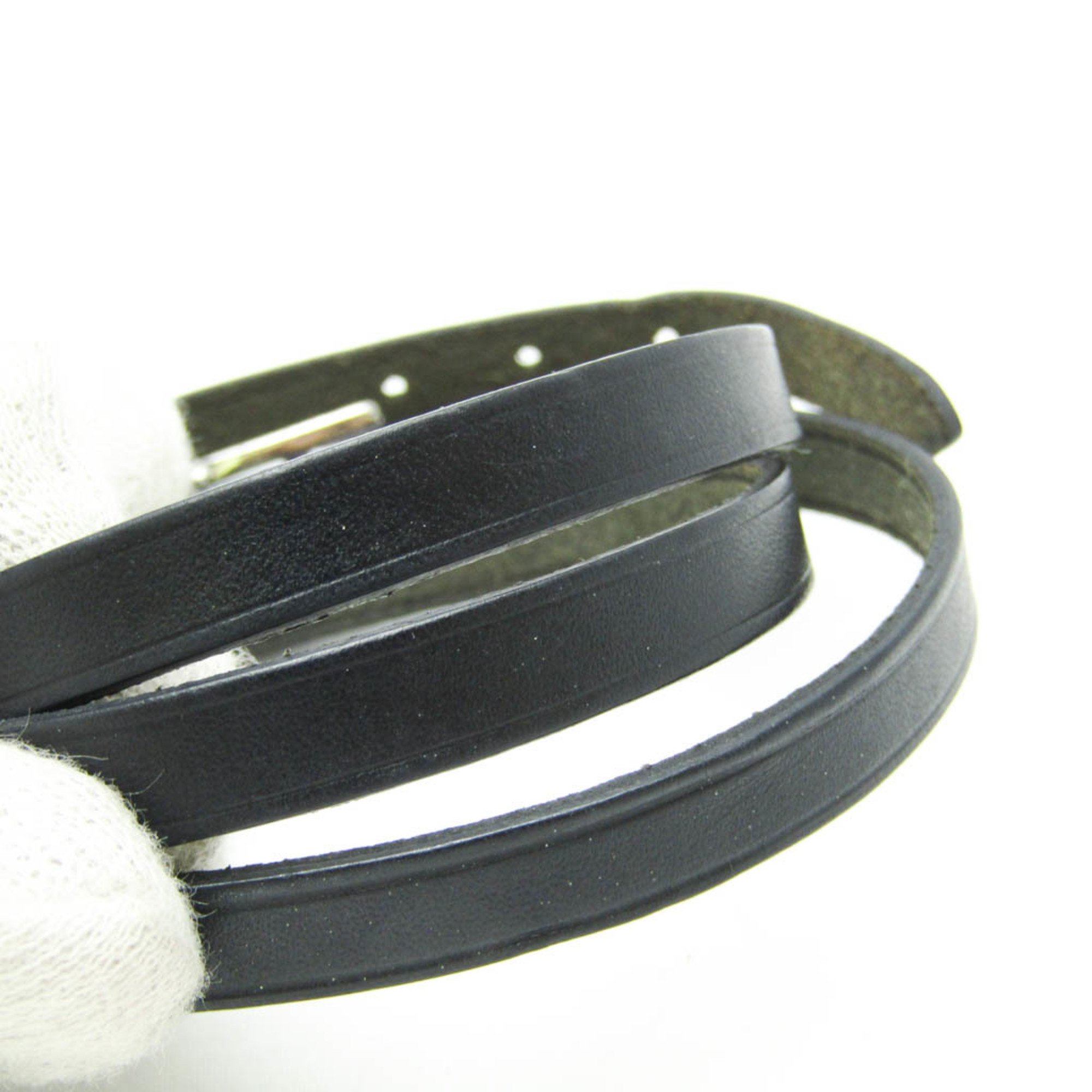 Hermes Hapi Triple Bracelet Choker Leather,Metal No Stone Bangle Black,Silver