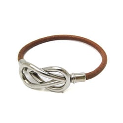 Hermes Jumbo Leather,Metal No Stone Bangle Brown,Silver