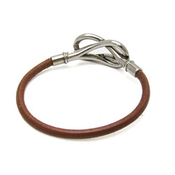 Hermes Jumbo Leather,Metal No Stone Bangle Brown,Silver