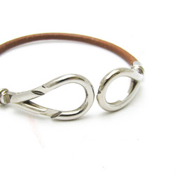 Hermes Jumbo Leather,Metal No Stone Bangle Brown,Silver