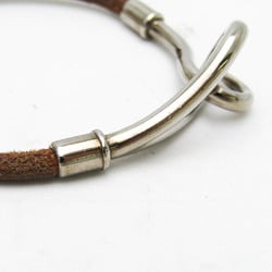 Hermes Jumbo Leather,Metal No Stone Bangle Brown,Silver