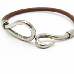 Hermes Jumbo Leather,Metal No Stone Bangle Brown,Silver