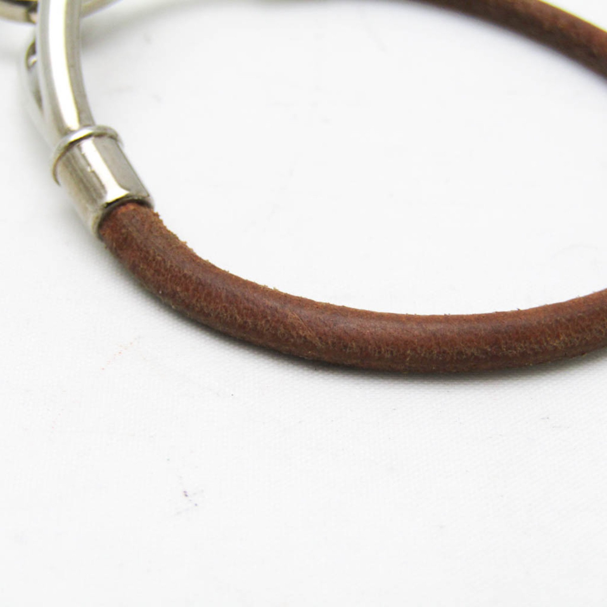 Hermes Jumbo Leather,Metal No Stone Bangle Brown,Silver