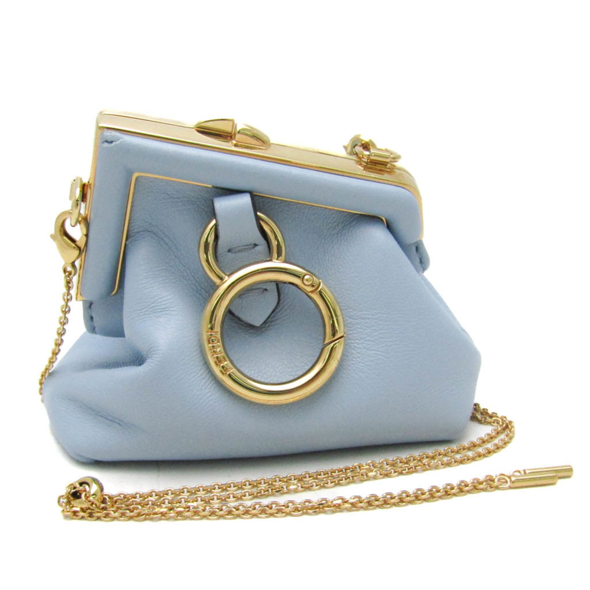 Fendi ABVE NANO FENDI FIRST BAG CHARM Chain Pouch 7AS051 Women's Leather Pouch Blue