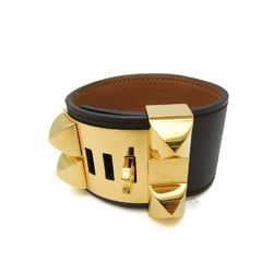 Hermes Medor Coryedosian Leather,Metal No Stone Bangle Dark Brown,Gold