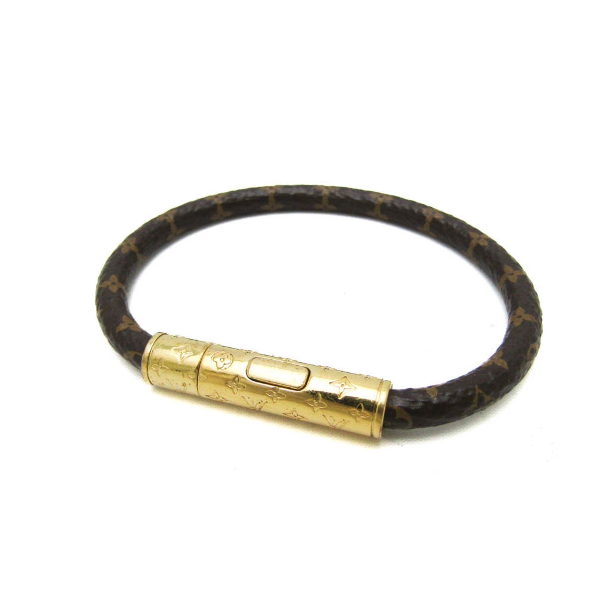 Louis Vuitton Monogram Confidential Bracelet M6334E Metal,Monogram No Stone Bangle Gold,Monogram