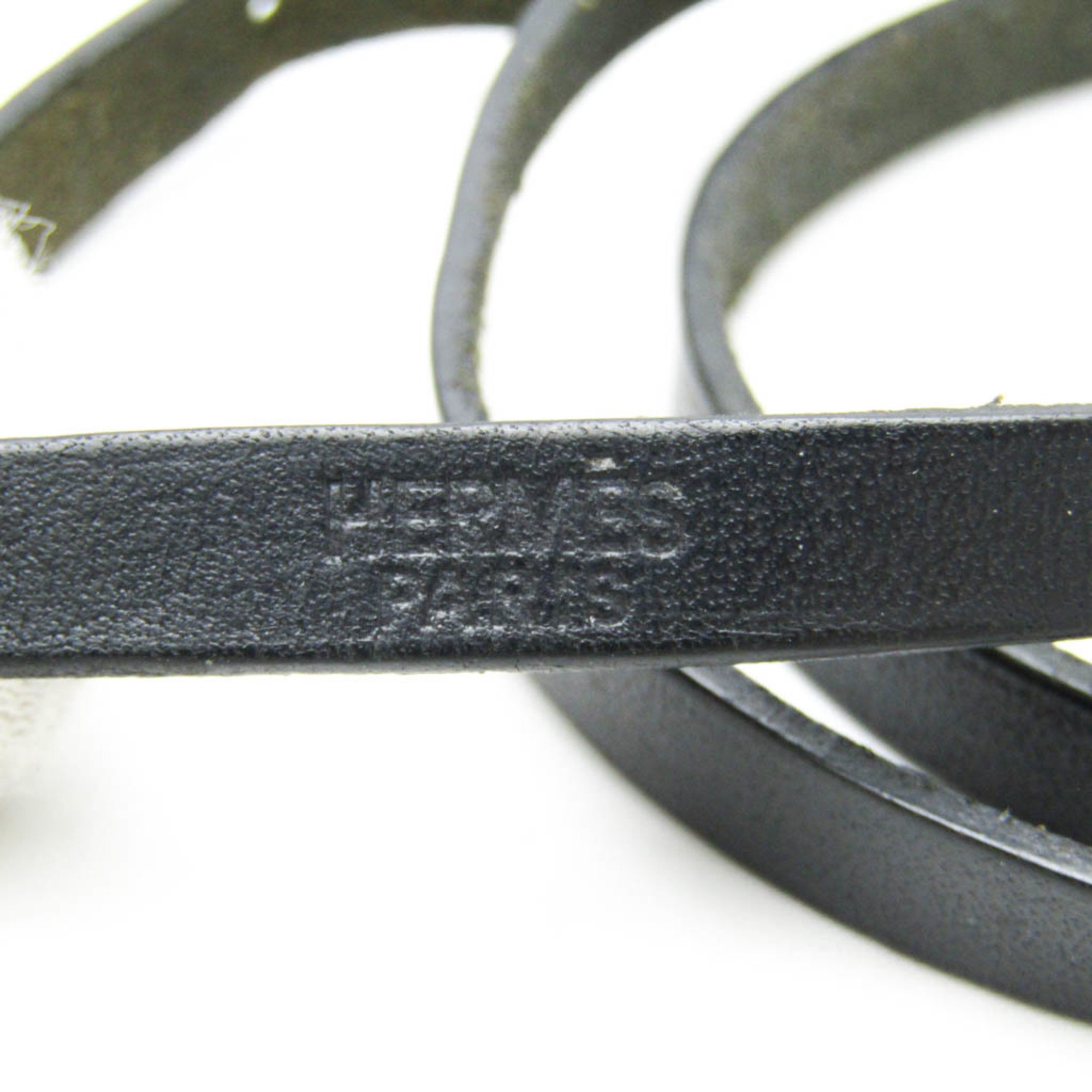 Hermes Hapi Triple Bracelet Choker Leather,Metal No Stone Bangle Black,Silver