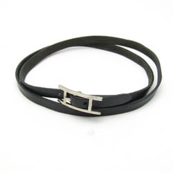 Hermes Hapi Triple Bracelet Choker Leather,Metal No Stone Bangle Black,Silver