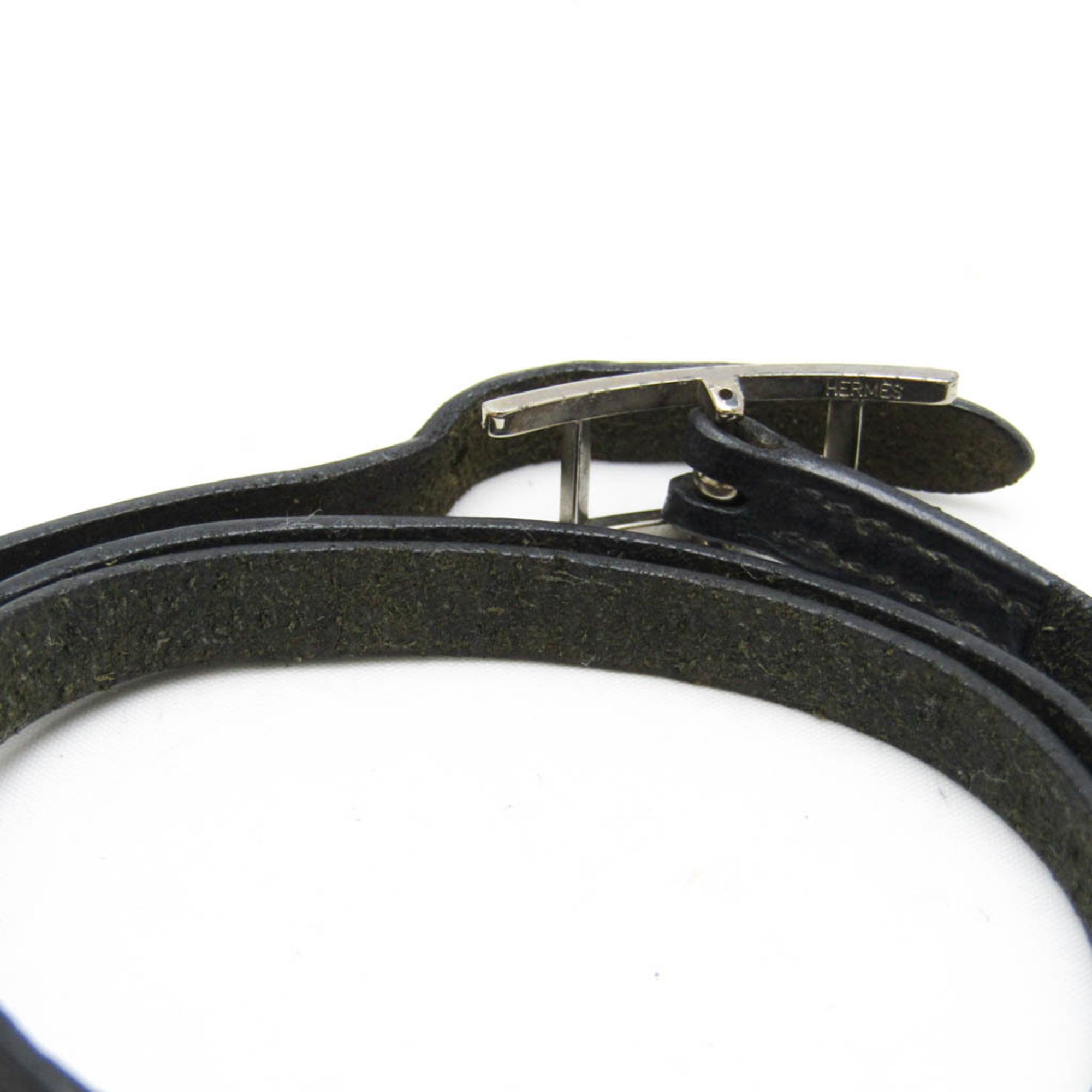 Hermes Hapi Triple Bracelet Choker Leather,Metal No Stone Bangle Black,Silver