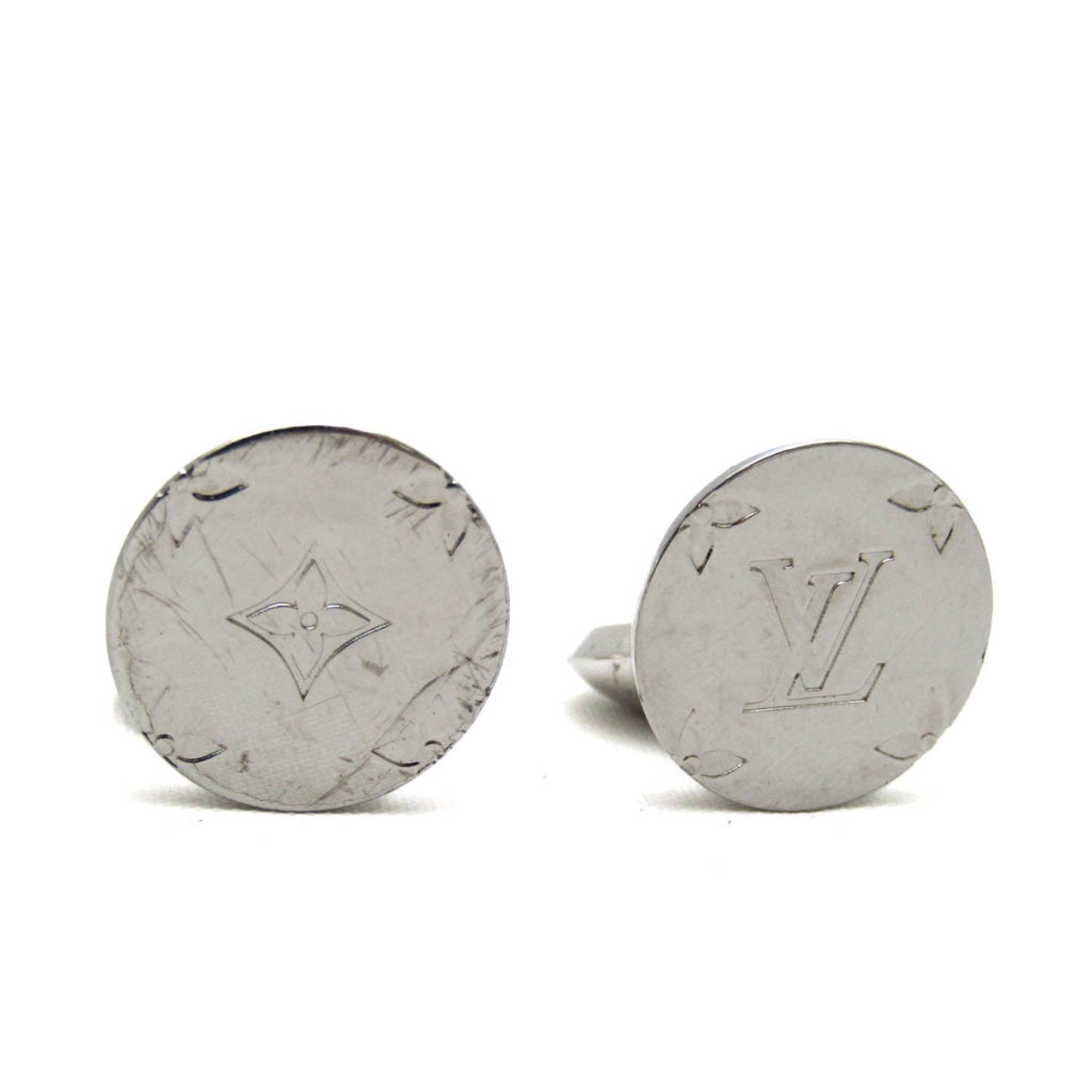 Louis Vuitton Metal Fixed Backing Cufflinks Silver Button de Manchette Monogram M61971