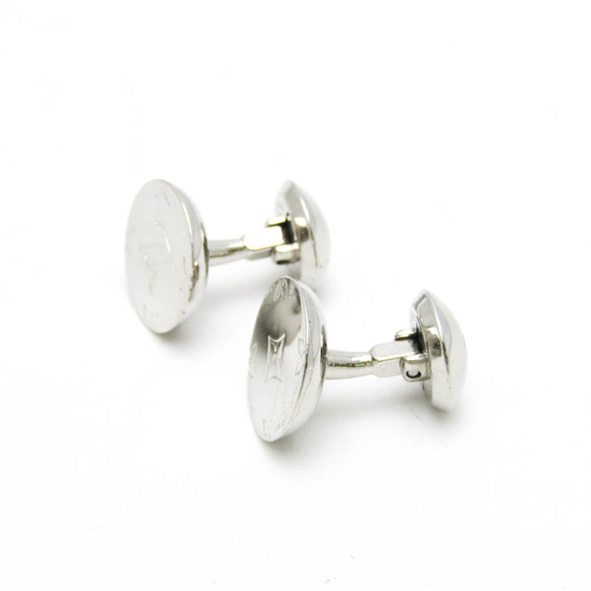 Louis Vuitton Metal Fixed Backing Cufflinks Silver Button de Manchette Monogram M61971