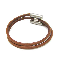 Hermes Turnis Leather,Metal Bangle Brown,Silver