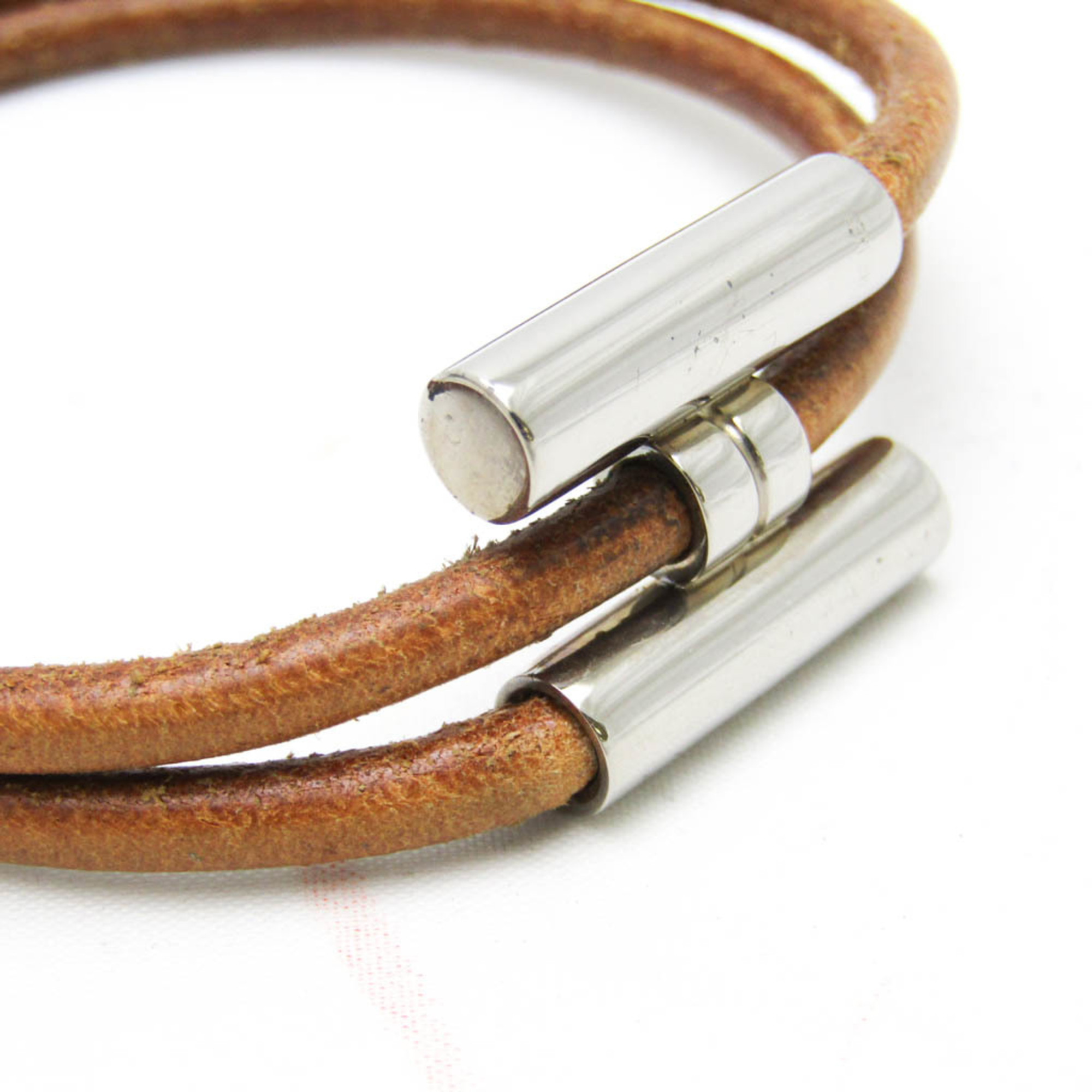 Hermes Turnis Leather,Metal Bangle Brown,Silver