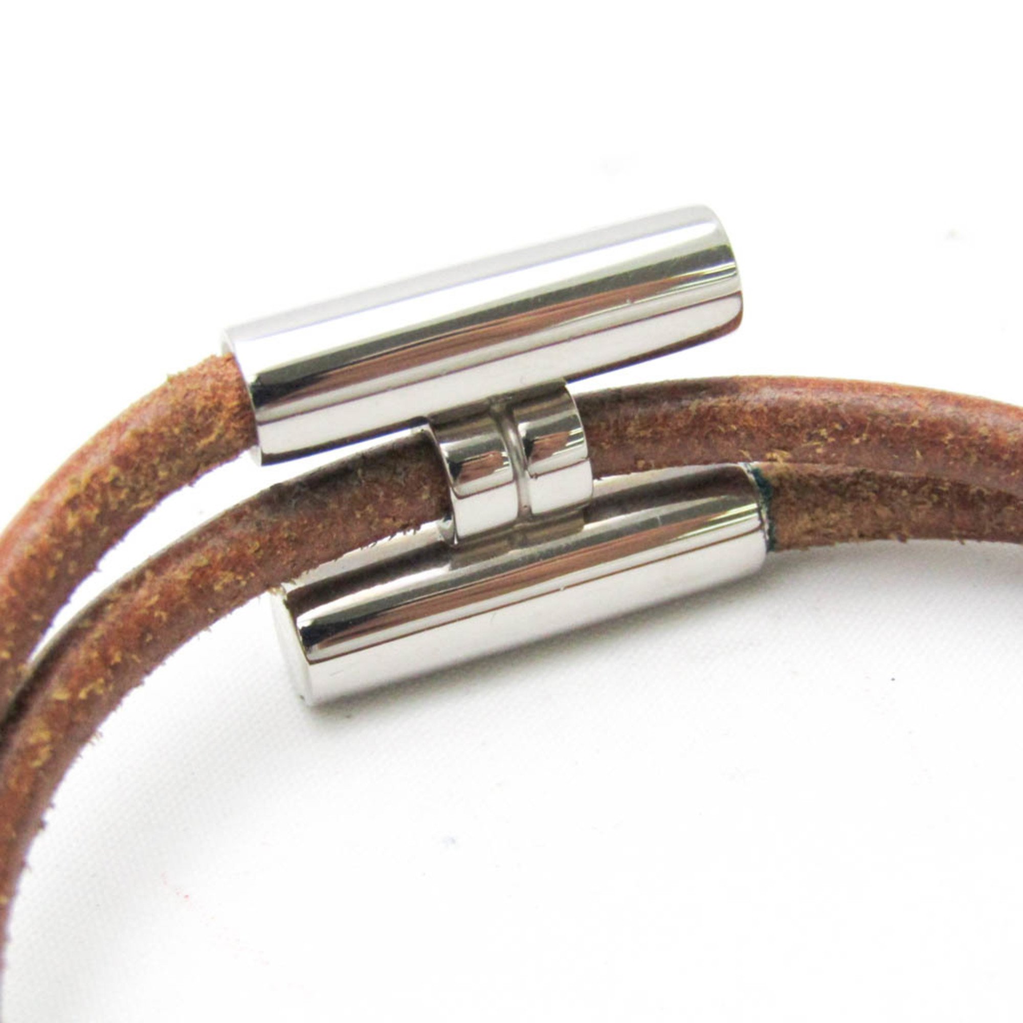 Hermes Turnis Leather,Metal Bangle Brown,Silver