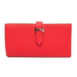 Hermes Bearn Bearn Soufflet Women's Epsom Leather Long Wallet (bi-fold) Red Color