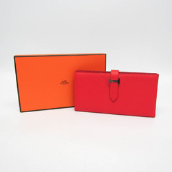 Hermes Bearn Bearn Soufflet Women's Epsom Leather Long Wallet (bi-fold) Red Color