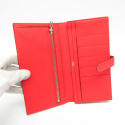 Hermes Bearn Bearn Soufflet Women's Epsom Leather Long Wallet (bi-fold) Red Color